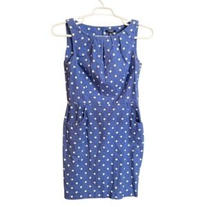 Chaps Blue White Polka Dot Sleeveless Sheath Knee Length Dress Size 10